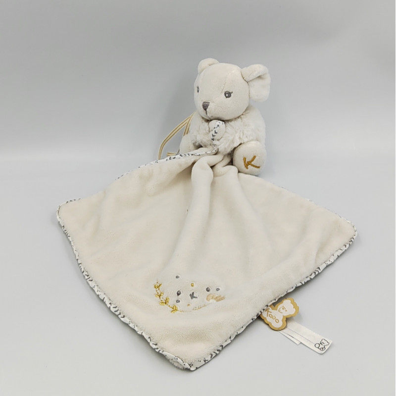 Doudou plat souris blanche crème mouchoir perle KALOO