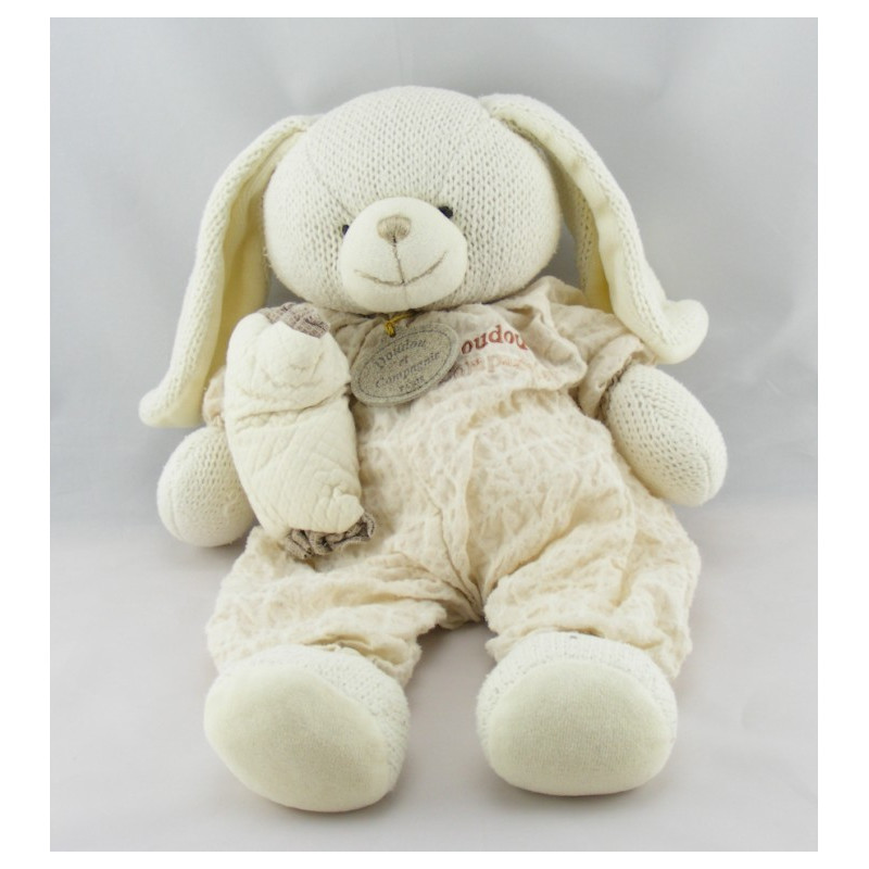 Doudou lapin vichy beige avec coussin DOUDOU ET COMPAGNIE