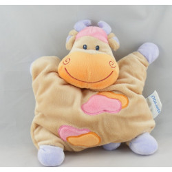 Doudou semi plat girafe vache beige taches orange rose NATTOU NEUF