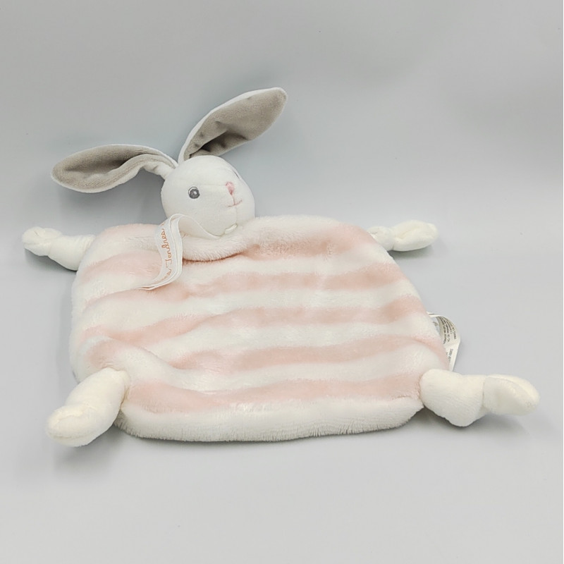 Doudou plat lapin blanc rose rayé Tendres et Douces KALOO