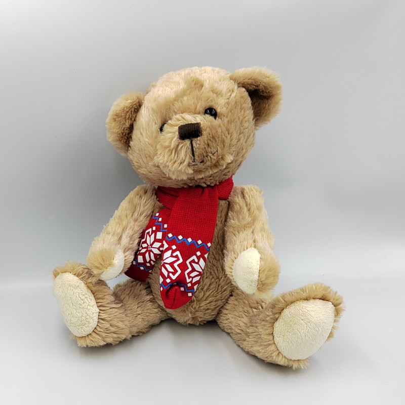 Peluche ours beige articulé écharpe rouge HARRY