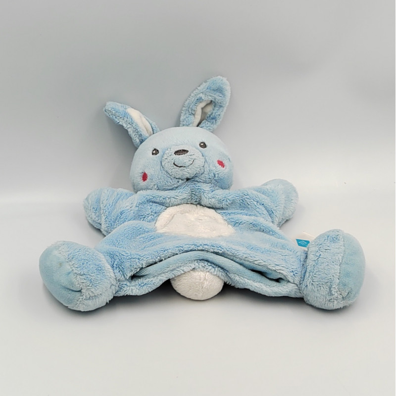 Doudou plat marionnette lapin bleu blanc TEX BABY