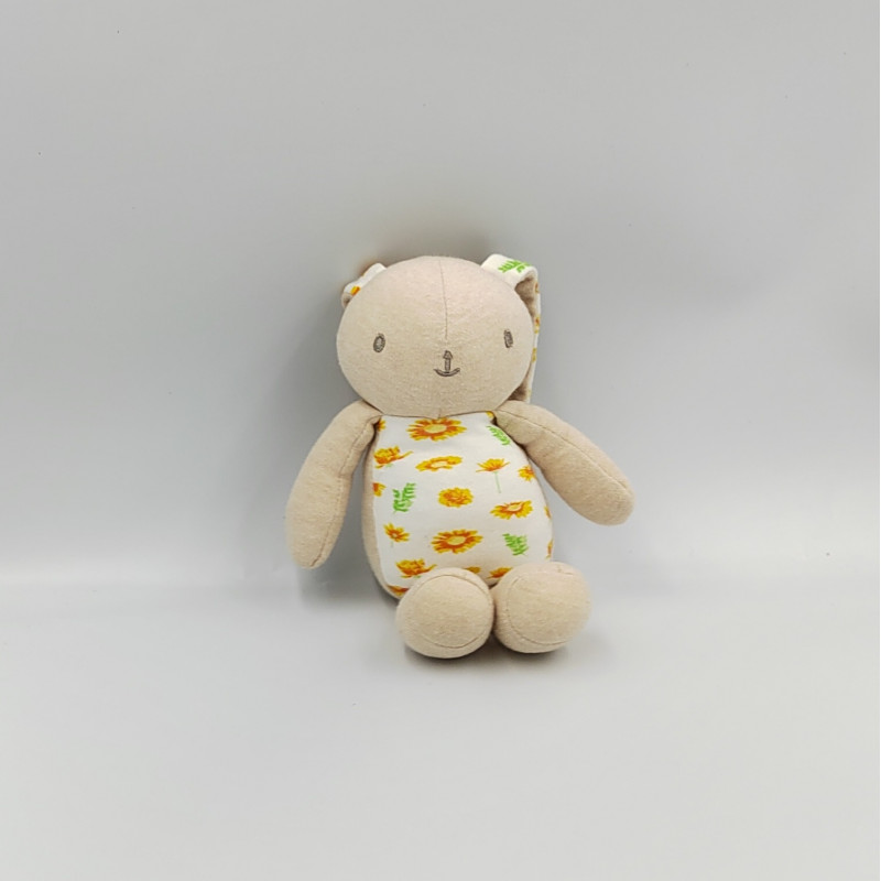 Doudou Lapin beige blanc fleurs orange KLORANE