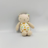 Doudou Lapin beige blanc fleurs orange KLORANE