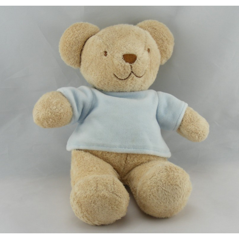 Doudou Ours Beige maillot pull bleu fleur brodée Tex