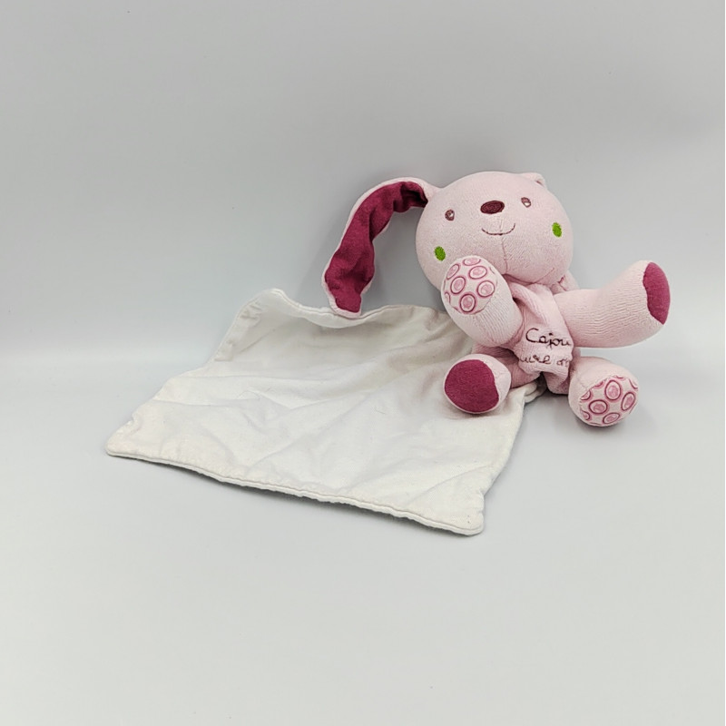 Doudou lapin rose mouchoir blanc Cajou SUCRE D'ORGE