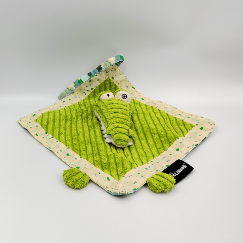 Doudou plat Aligatos crocodile vert LES DEGLINGOS