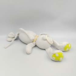 Doudou musical lapin blanc gris jaune pois foulard orange rayé