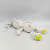 Doudou musical lapin blanc gris jaune pois foulard orange rayé