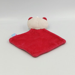 Doudou plat chat ours beige rouge SUCRE D'ORGE