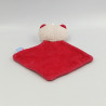 Doudou plat chat ours beige rouge SUCRE D'ORGE