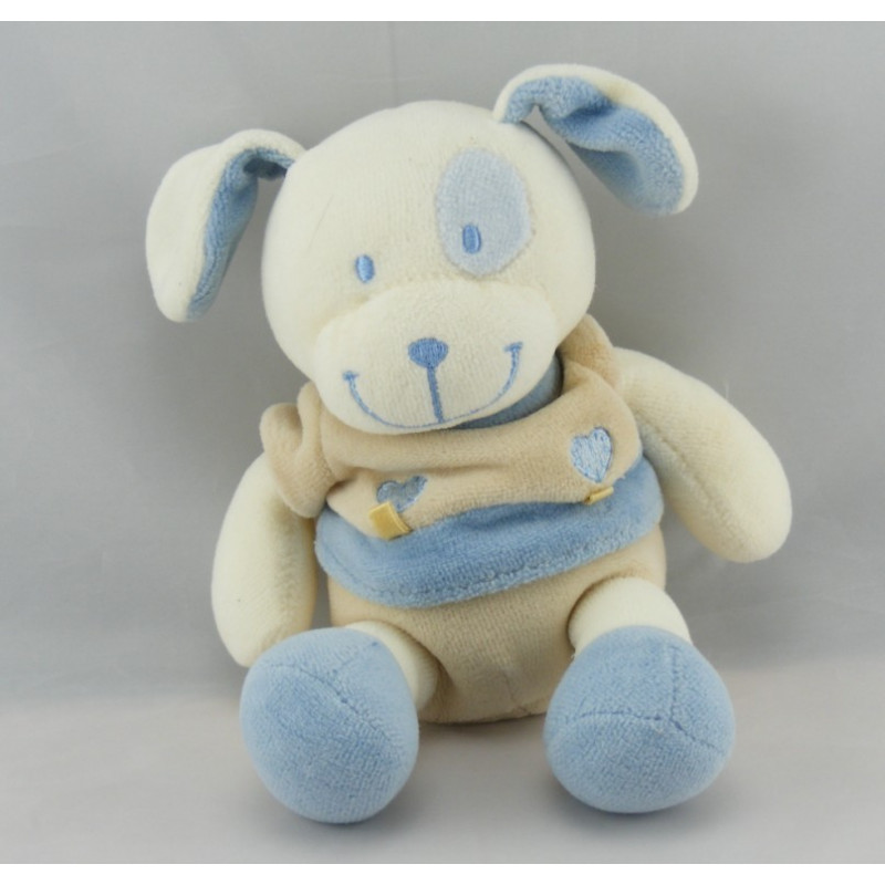 Doudou chien cocard bleu beige coeur NICOTOY