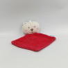 Doudou plat chat ours beige rouge SUCRE D'ORGE