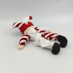 Doudou Peluche lutin arlequin clown rouge blanc noir JARDI ENSEIGNES