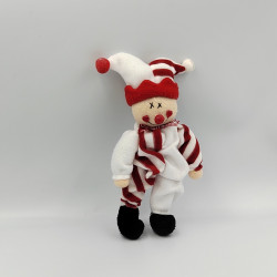 Doudou Peluche lutin arlequin clown rouge blanc noir JARDI ENSEIGNES
