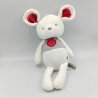 Doudou souris blanche grise rose pois coeur OBAIBI