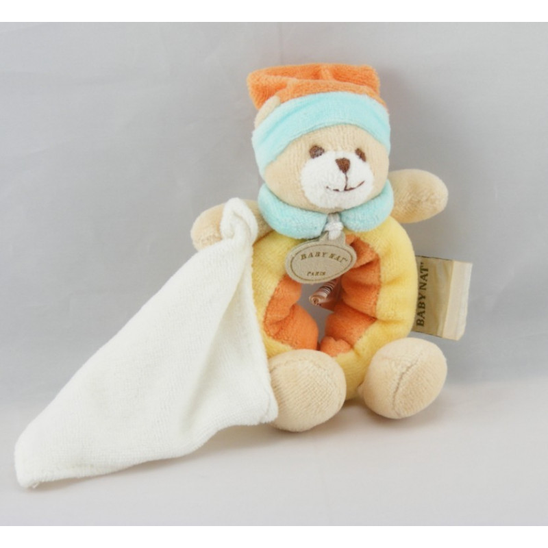 Mini Doudou ours rose jaune bleu étoile BABY NAT