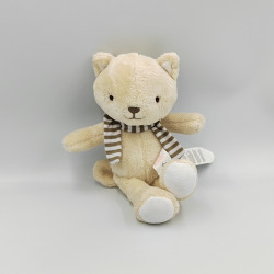 Doudou chat beige écharpe rayé IDEAL PROMOTION SERGENT MAJOR