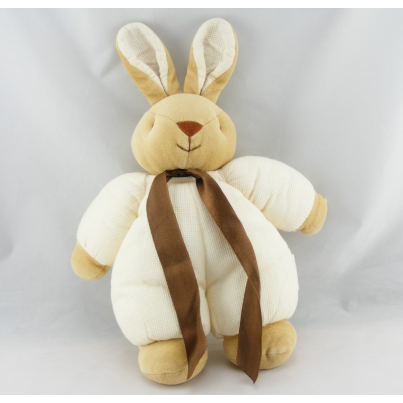 Doudou lapin beige pull vert NOUKIE'S