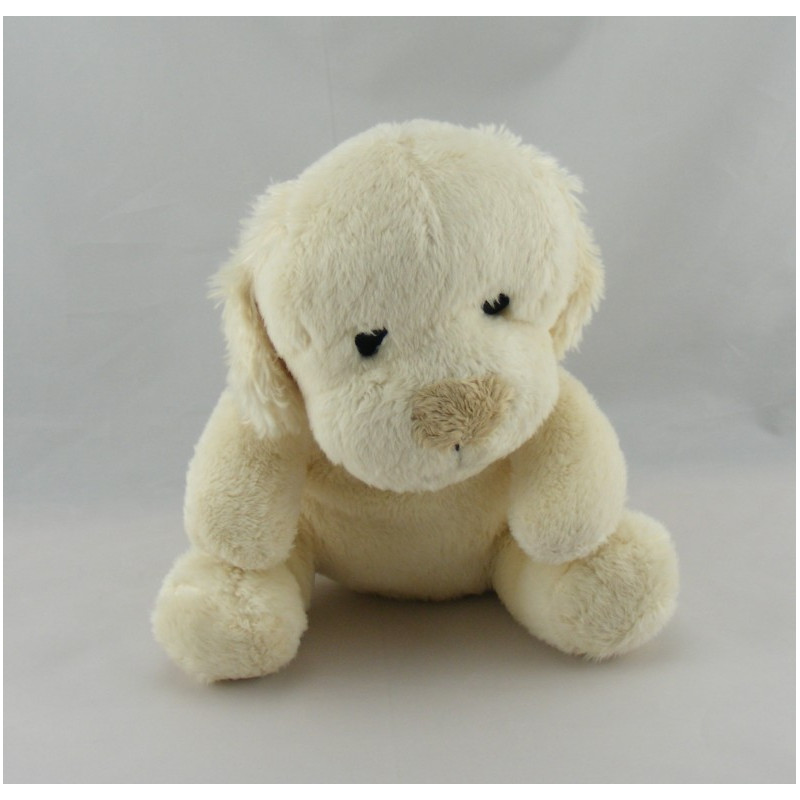 Doudou Chien Blanc beige Bébisol Lot de 2 