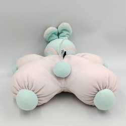 Ancien Doudou lapin rose bleu Moulin Roty
