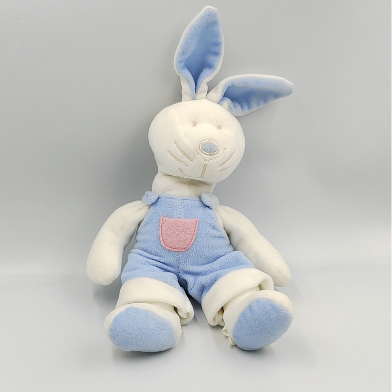 Doudou lapin blanc salopette bleu rose GERCA