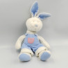 Doudou lapin blanc salopette bleu rose GERCA
