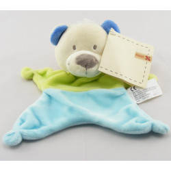 Doudou plat ours bleu vert Nicotoy 