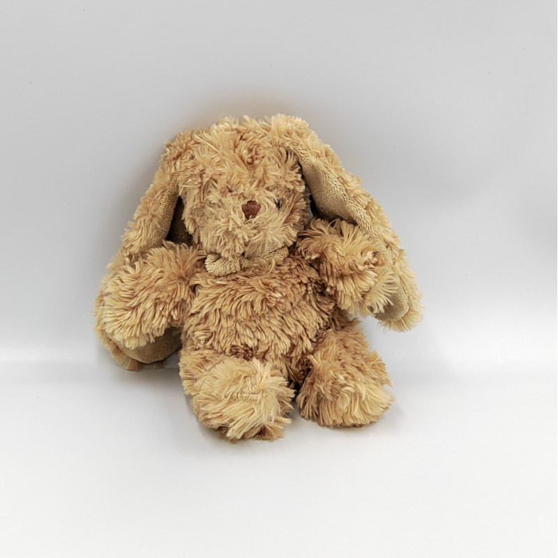 Doudou peluche lapin marron beige noeud BUKOWSKI