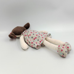 Doudou poupée nattes robe grise cerises OBAIBI