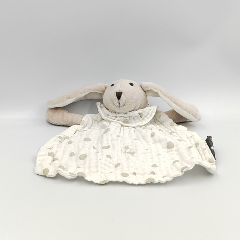 Doudou plat lapin beige blanc pois ATMOSPHERA