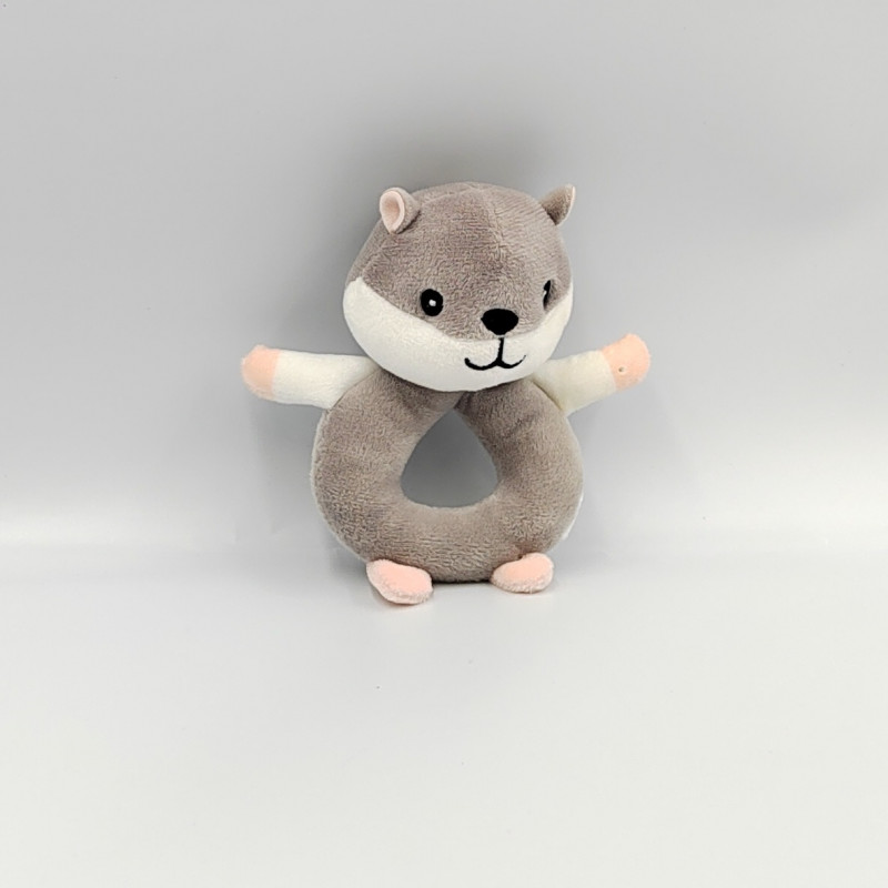 Doudou hochet hamster ecureuil gris blanc ZEEMAN