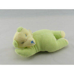 Doudou ours vert jaune couché SUCRE D'ORGE