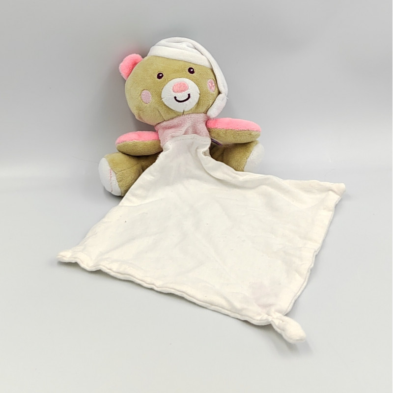 Doudou ours beige rose phosphorescent Magidoux mouchoir SUCRE D'ORGE