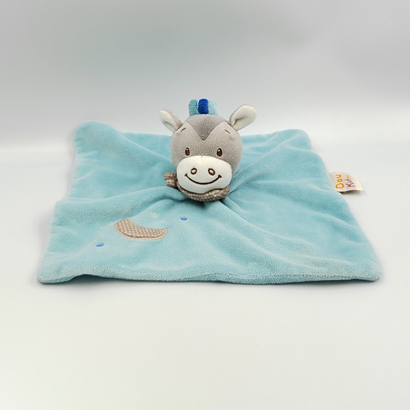 Doudou plat ane cheval poney gris bleu lune DOUKIDOU