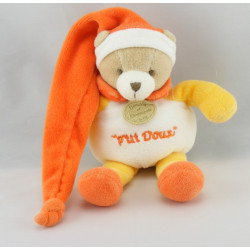 Doudou et compagnie ours ptit doux orange avec mouchoir 