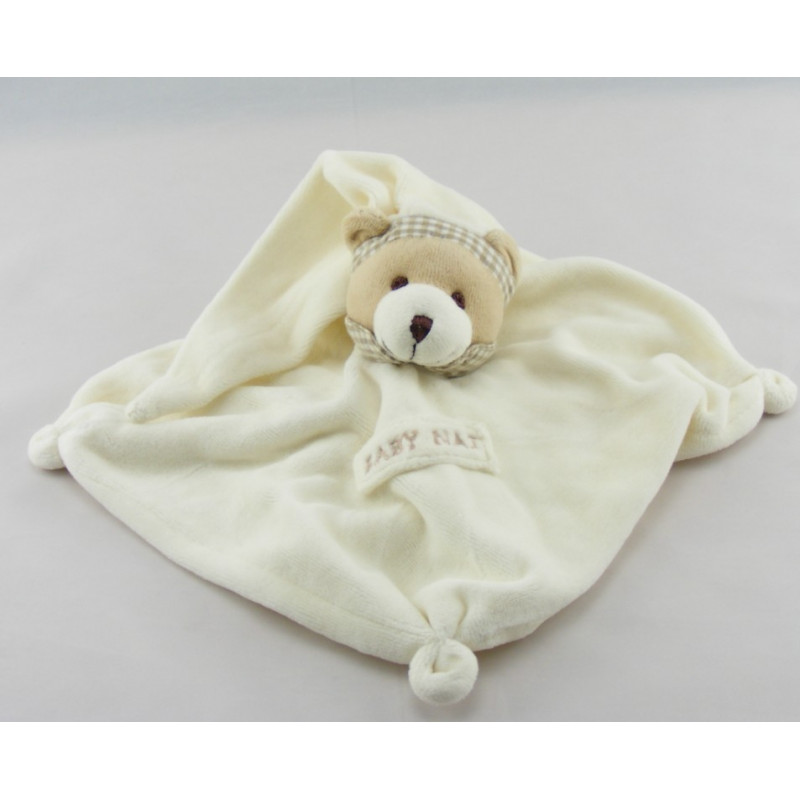 Doudou plat ours blanc vichy beige BABY NAT