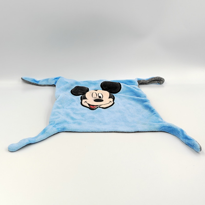 Doudou plat carré bleu gris Mickey DISNEY