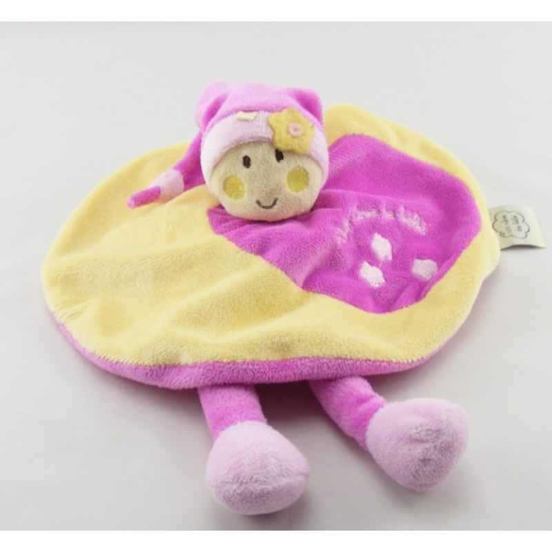 Doudou plat rond lutin rose rouge fleur REVE DE BEBE