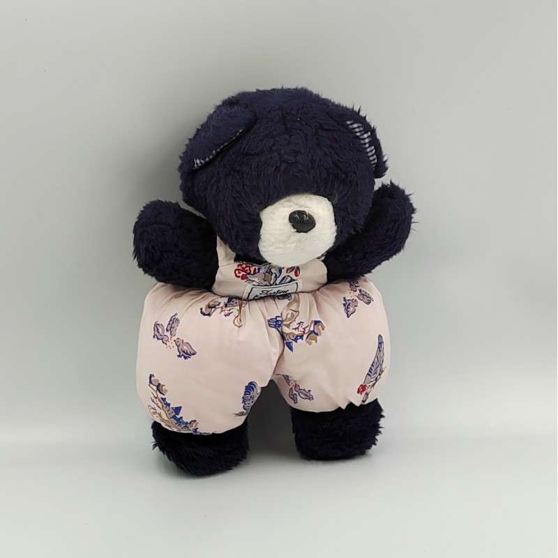 Doudou peluche ours bleu marine rose poules TARTINE ET CHOCOLAT