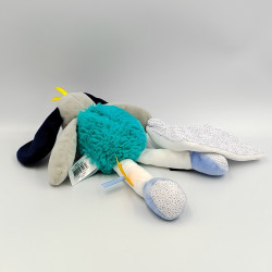 Doudou chien bleu vert gris blanc jaune Pépin mouchoir Baby nat