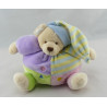 Doudou ours boule mauve vert jaune bleu avec bonnet CMP