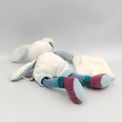 Doudou et compagnie lapin blanc bleu rose pois mouchoir Les Ptitous
