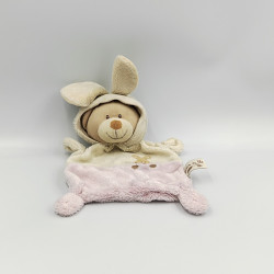 Doudou plat ours déguisé en lapin beige rose GRAIN DE BLE