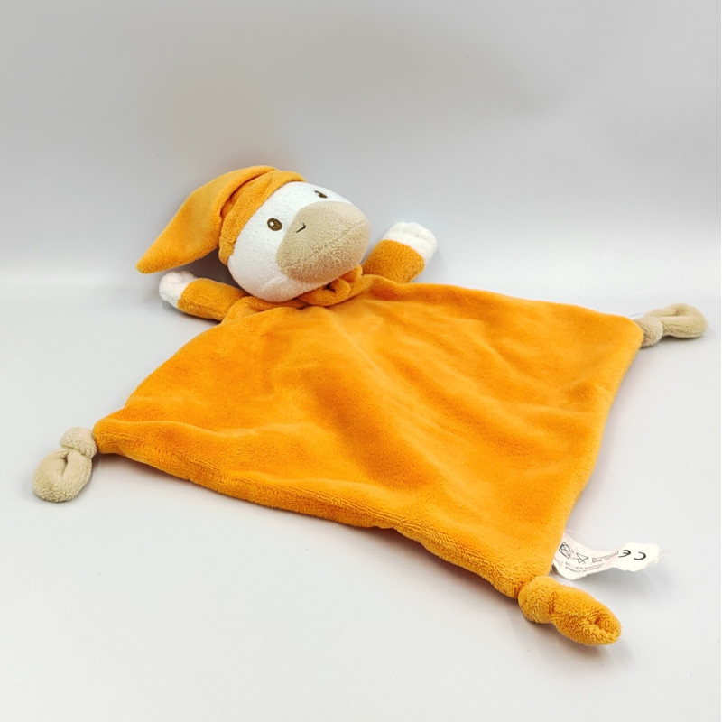 Doudou plat canard orange blanc beige TOM & KIDDY TOMKIDS