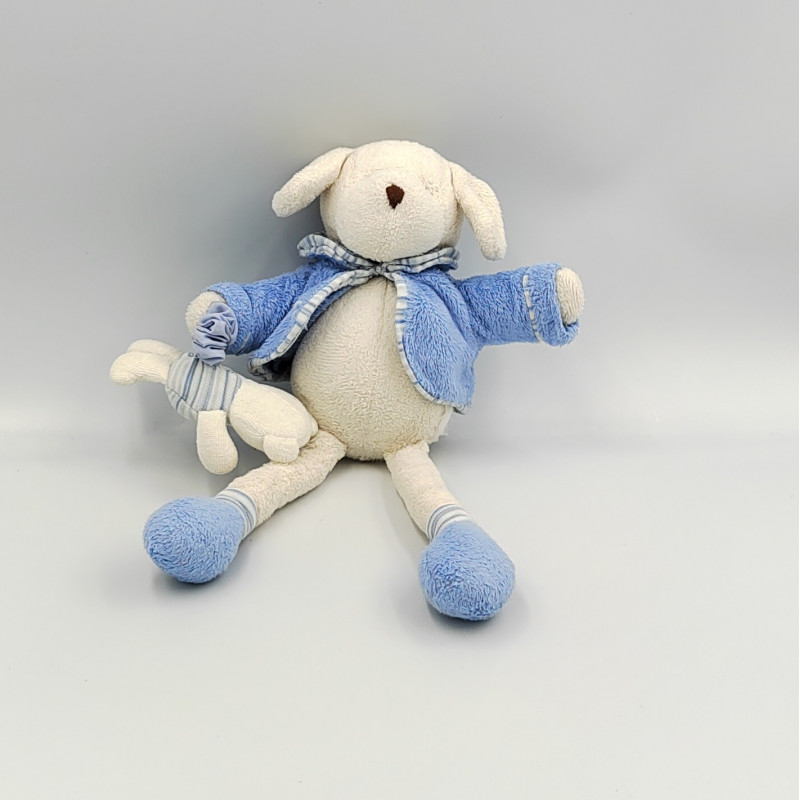 Doudou musical chien blanc gilet bleu JELLY KITTEN JELLYCAT