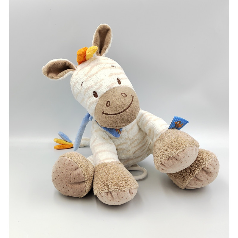 Doudou musical zébre blanc bleu rayé beige Arthur et Louis NATTOU