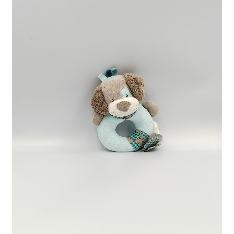 Doudou hochet chien gris bleu Gaston et Cyril NATTOU