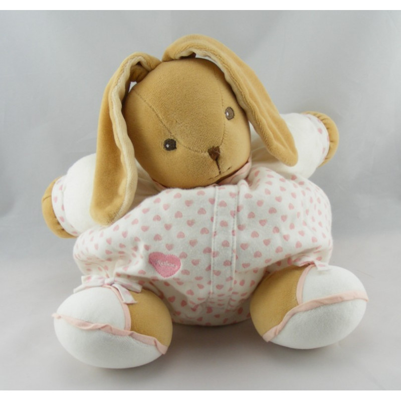 Doudou ours patapouf blanc coeur rose KALOO 31 cm