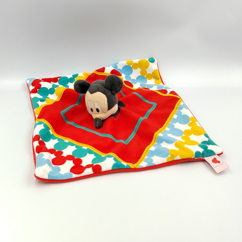 Doudou plat Mickey rouge bleu jaune Disney